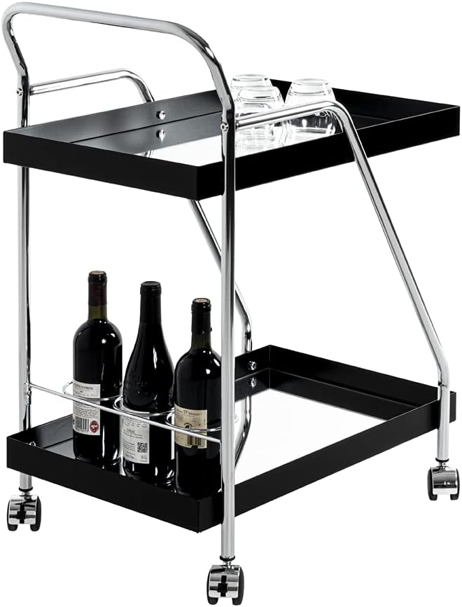 HAKU Serveerwagen chroom, zwart, Metaal, spiegel - Maat: B 62 cm x H 84 cm x D 46 cm, Stijl: Modern