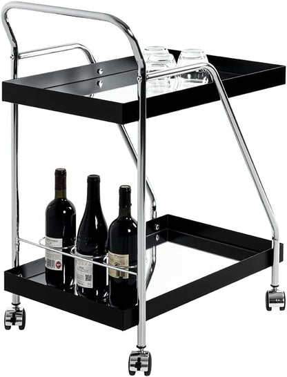 HAKU Serveerwagen chroom, zwart, Metaal, spiegel - Maat: B 62 cm x H 84 cm x D 46 cm, Stijl: Modern