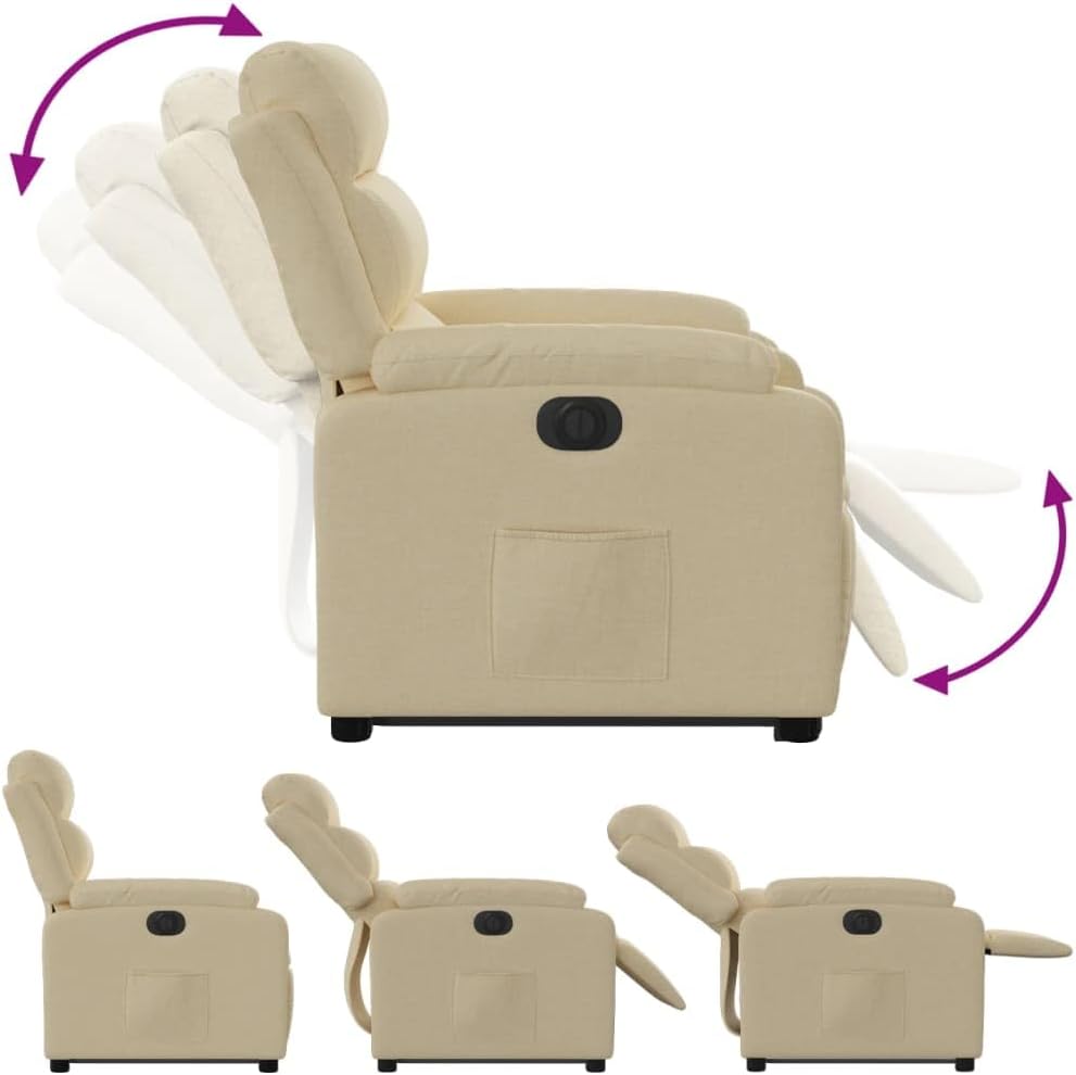 Relaxstoel Met Opstahulp – Elektrische Relaxstoel – Tv-Stoel – Ligstoel – Enkel Ligstoel – Crème Stof – Elektrisch Kantelsysteem – Max 110 Kg Draagvermogen