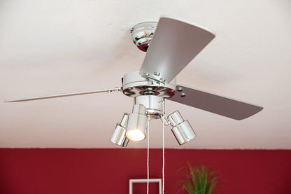 aireRyder - Cyrus plafondventilator met verlichting, stille ventilator met trekschakelaar in glanzend chroomdesign, draaivleugels in zwart/zilver, diameter 107 cm, (kleur: chroom en zwart/zilver)