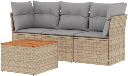 vidaXL 4-piece Lounge set with cushions poly rattan mixed beige - QUORE