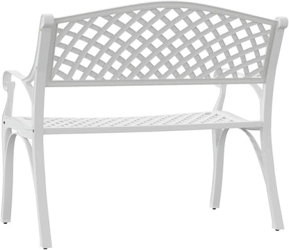 Garden Bench 102 cm Cast Aluminium White Outdoor Bench Furniture - QUORE