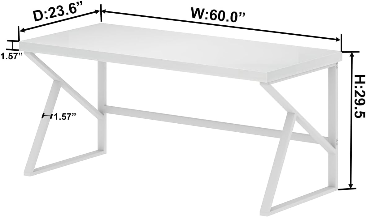 HSH Wit Bureau, Modern Home Office PC Laptop Bureau, Groot Industrieel Metalen Houten Bureau voor Executive Schrijven Werk Studie Gaming, Lange Student Computer Tafel voor Slaapkamer Woonkamer, Wit