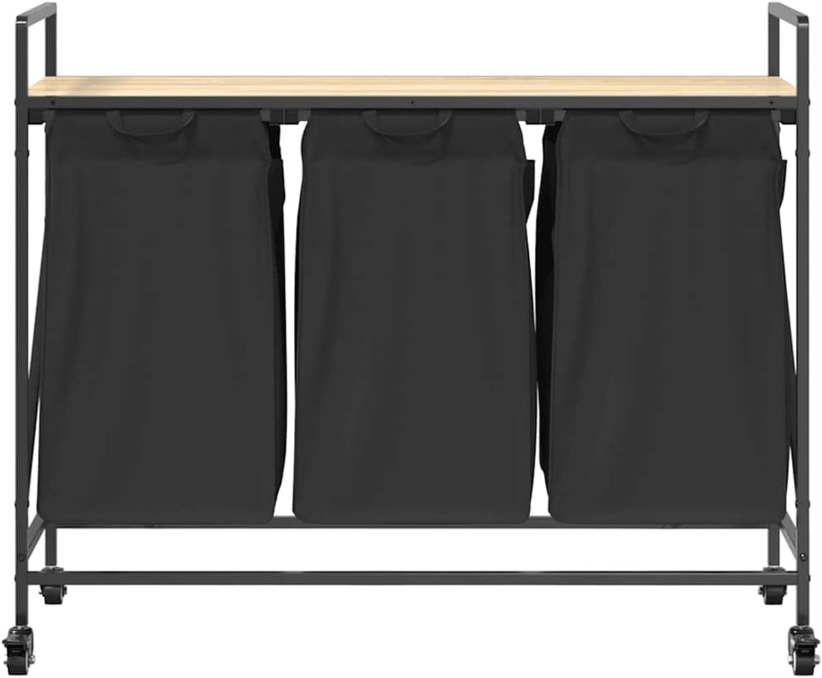 Gecheer Laundry basket 3 compartments with wheels Sonoma oak, laundry basket laundry basket laundry basket for baby clothes bedding shoes 859091 - QUORE