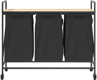 Gecheer Laundry basket 3 compartments with wheels Sonoma oak, laundry basket laundry basket laundry basket for baby clothes bedding shoes 859091 - QUORE