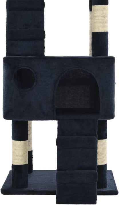 Krabpaal – Kattenkrabpaal – Kattenboom – Krabmeubel – Kattenhuis – Met Sisal Kolommen – 170 cm Hoog – Zacht Pluche – Blauw