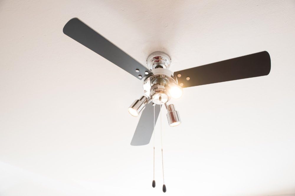 aireRyder - Cyrus plafondventilator met verlichting, stille ventilator met trekschakelaar in glanzend chroomdesign, draaivleugels in zwart/zilver, diameter 107 cm, (kleur: chroom en zwart/zilver)
