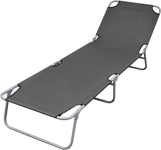 Gecheer Foldable Sun Lounger with Adjustable Backrest, Grey, Tilting Lounger for Garden, Outdoor, Beach Lounger, Relax Lounger, for Camping, Balcony, Swimming Pool - QUORE