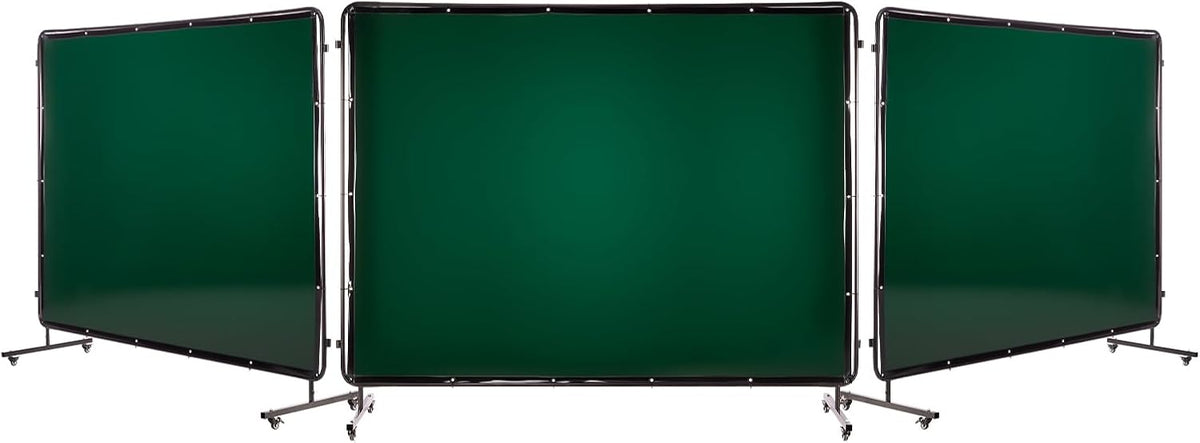 VEVOR Lasscherm met frame, 3 panelen, 15 x 20 cm, vlambestendig vinyl, veiligheidsschermen met 12 wielen en 6 niveaus uv-bescherming voor werkplaats/industrieel gebruik, donkergroen