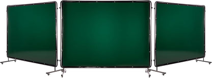 VEVOR Lasscherm met frame, 3 panelen, 15 x 20 cm, vlambestendig vinyl, veiligheidsschermen met 12 wielen en 6 niveaus uv-bescherming voor werkplaats/industrieel gebruik, donkergroen