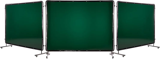VEVOR Lasscherm met frame, 3 panelen, 15 x 20 cm, vlambestendig vinyl, veiligheidsschermen met 12 wielen en 6 niveaus uv-bescherming voor werkplaats/industrieel gebruik, donkergroen