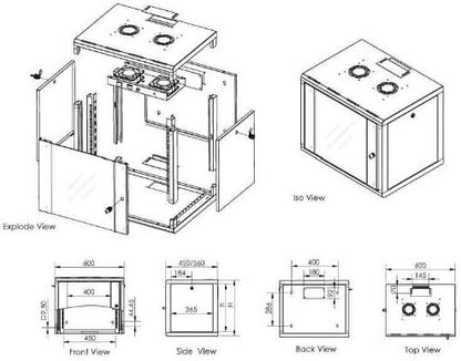 DIGITUS Netwerkkast - 19 inch rack - 7HE - Wandmontage - 450 mm diep - Draagvermogen 100 kg - Unique Serie - Grijs