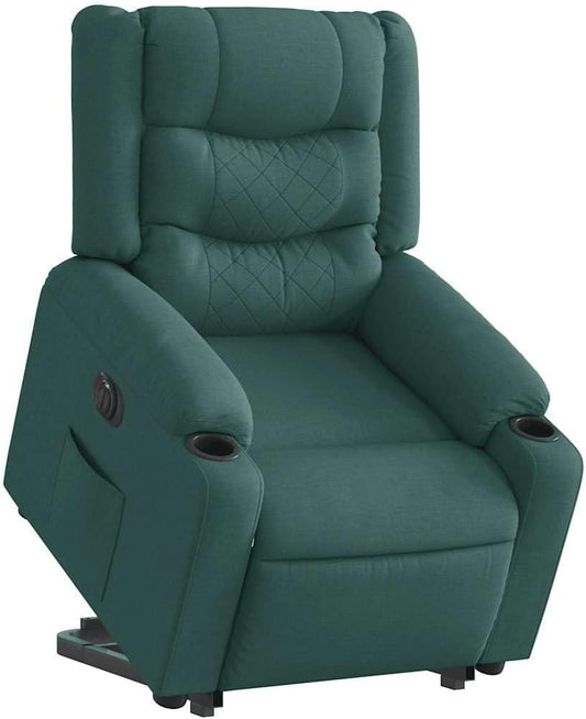 Relaxstoel – Elektrische Fauteuil – Ligstoel – TV Stoel – Opstahulp – Donkergroene Stof – Verstelbare Rugleuning Tot 135° – Stevig Hout- en Metalen Frame