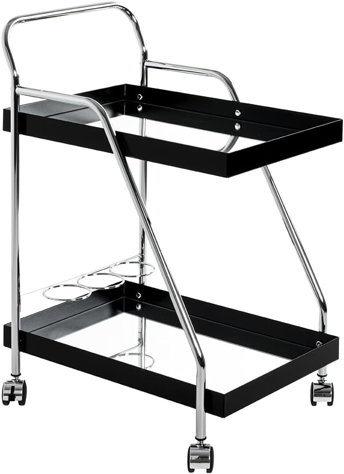 HAKU Serveerwagen chroom, zwart, Metaal, spiegel - Maat: B 62 cm x H 84 cm x D 46 cm, Stijl: Modern