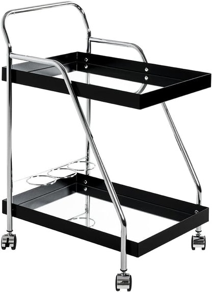 HAKU Serveerwagen chroom, zwart, Metaal, spiegel - Maat: B 62 cm x H 84 cm x D 46 cm, Stijl: Modern