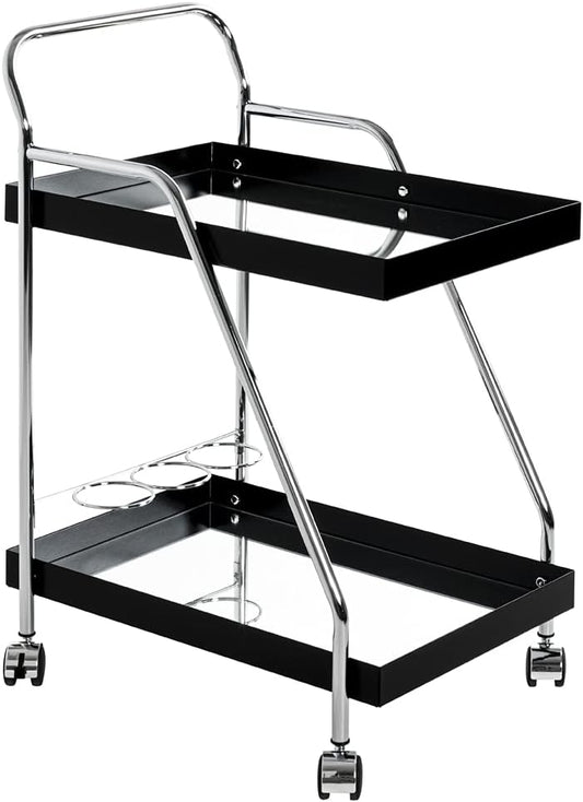 HAKU Serveerwagen chroom, zwart, Metaal, spiegel - Maat: B 62 cm x H 84 cm x D 46 cm, Stijl: Modern