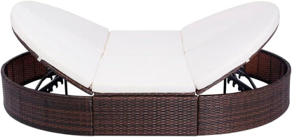 Loungebed voor buiten, met kussen, polyrotan, bruin ligbed, tweepersoonsbed met kussen, tuinbank - QUORE