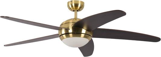 Plafondventilator met verlichting en afstandsbediening Melton, behuizing messing, vleugelkleur bruin/wanaque, 132 cm