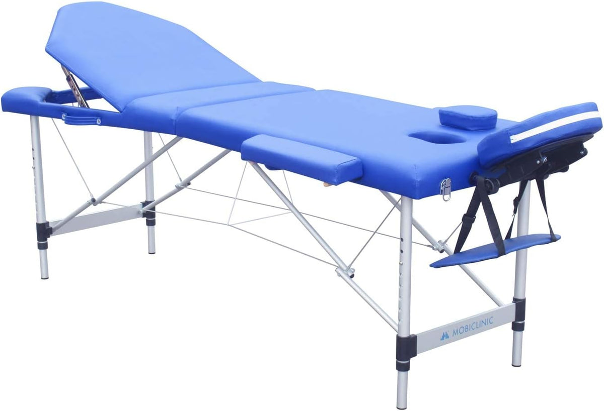 Mobiclinic®, Inklapbare Massagetafel, Model, CA-01 Plus, Hout, Draagbaar, 186 x 60 cm, Voor Massage Tattooages Meer, Veilig, Verstelbaar, Comfortabel, Blauw