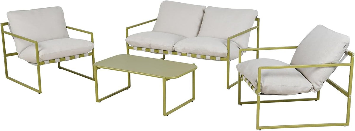 Grand patio Tuinmeubelen, set van 4, balkonmeubelset voor 4 personen met kussens, loungemeubels, voor buiten, met tuinbank, 2 stoelen, tafel, terrasmeubel, zitgroep, loungemeubels voor tuin, buiten
