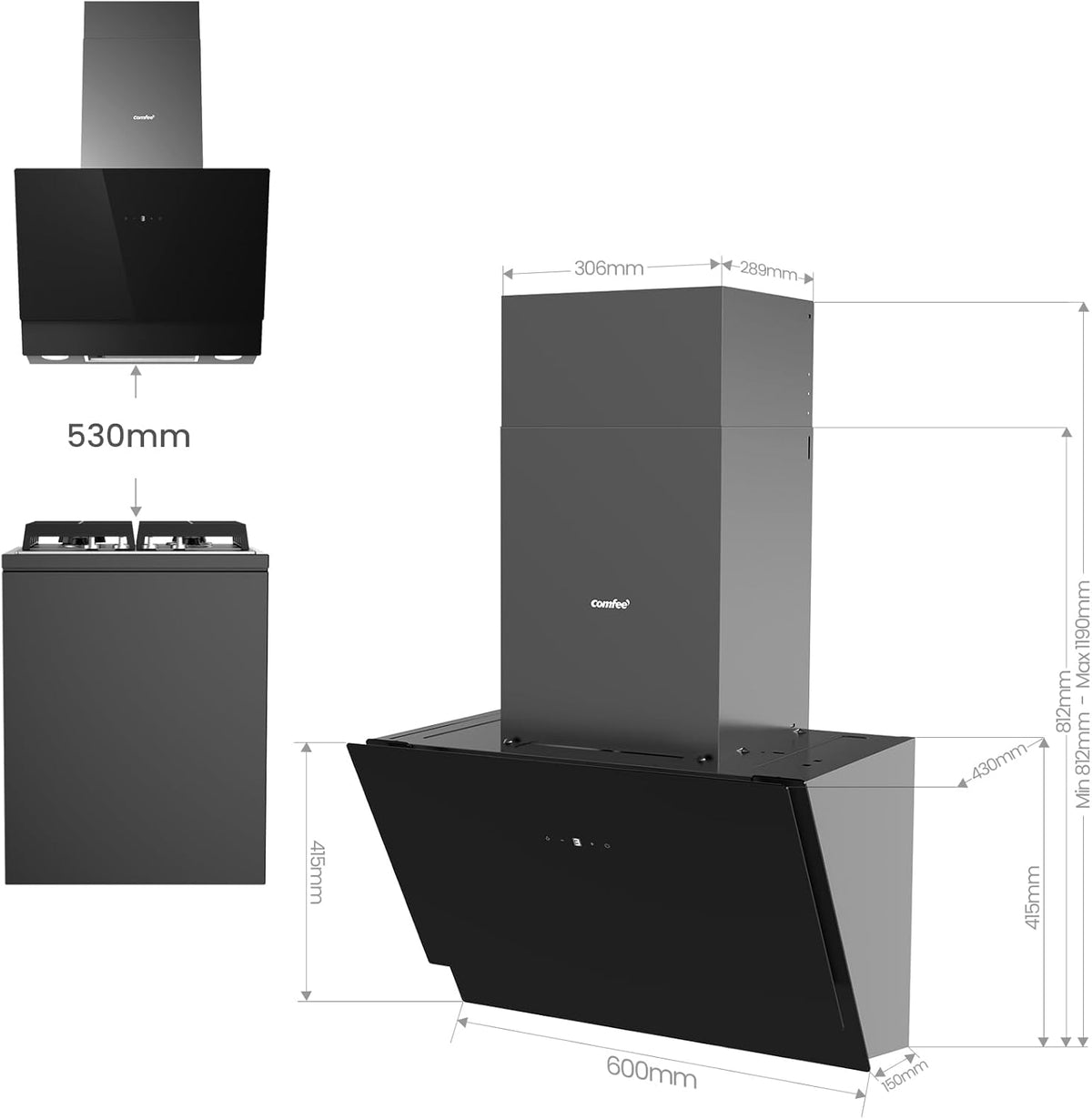 Afzuigkap 60 Cm Zwart – Wandafzuigkap – Schouwafzuigkap – Dampkap – Wasemkap – 650 M³/U – 4 Snelheden En Gebarenbediening