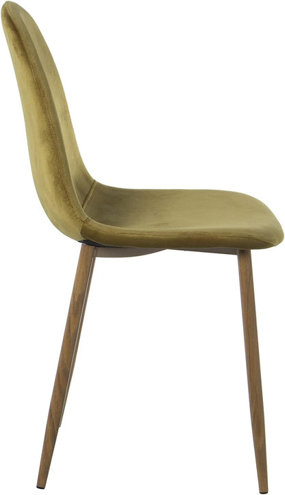 DRW Set van 4 stoelen van hout en metaal, gewatteerd, groen, 44,5 x 47 x 89 cm, zithoogte 47 cm