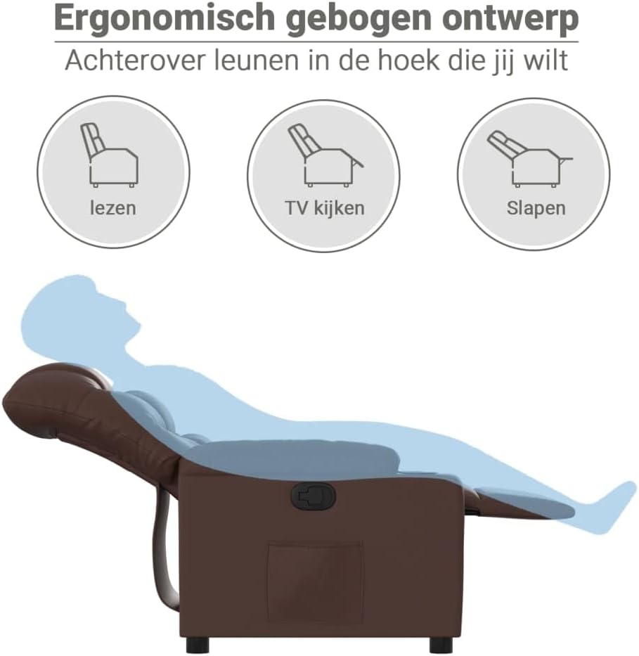 Verstelbare Fauteuil – Relaxstoel – Tv Stoel – Loungestoel – Relax Fauteuil – Kunstleer Bruin – 135 Graden Verstelbaar – Inclusief Bekerhouders