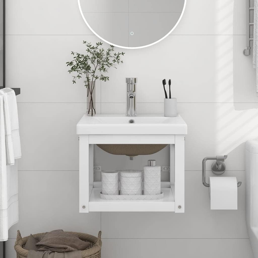 vidaXL Basin frame with washbasin iron white - QUORE