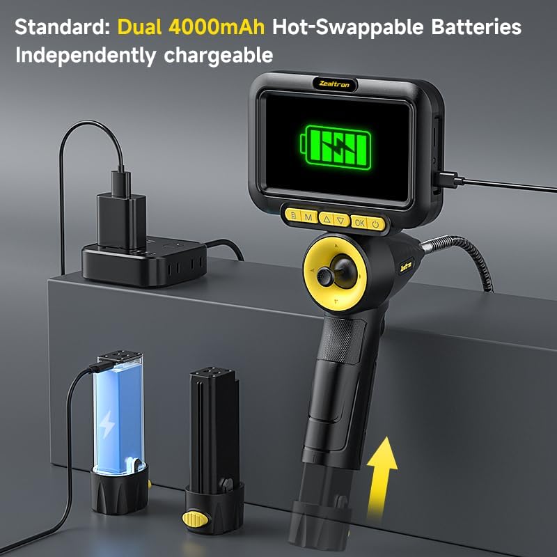 360° scharnierende camera met joystick, monitor 5 inch, dunne sonde 6,2 mm, flexibele kabel 1,5 m voor endoscoop - dubbele accu