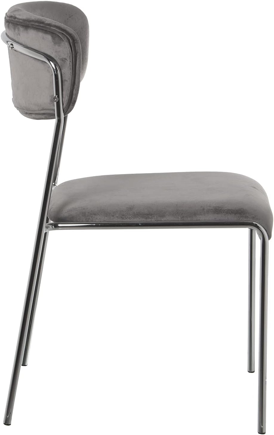 DRW Set van 4 stoelen van fluweel en metaal, grijs en chroom, 58 x 48 x 82 cm