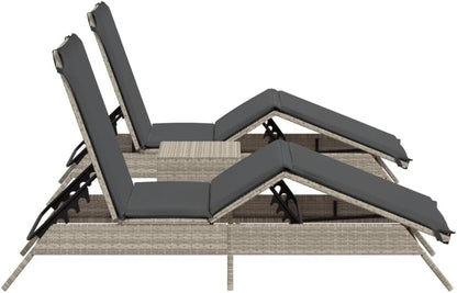 Ligstoelen – Zonneligstoel – Tuinligstoel – Strandstoelen – Ligbed – Polyrotan – Lichtgewicht – Inclusief Lichtgrijze Tafel