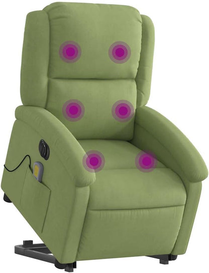 Elektrische Relaxfauteuil – Massagefauteuil – Liftstoel – TV-Fauteuil – Verstelbare Relaxstoel – Lichtgroen Fluweel – 6-Punts Vibratiemassage – Elektrische Opstaan-Ondersteuning