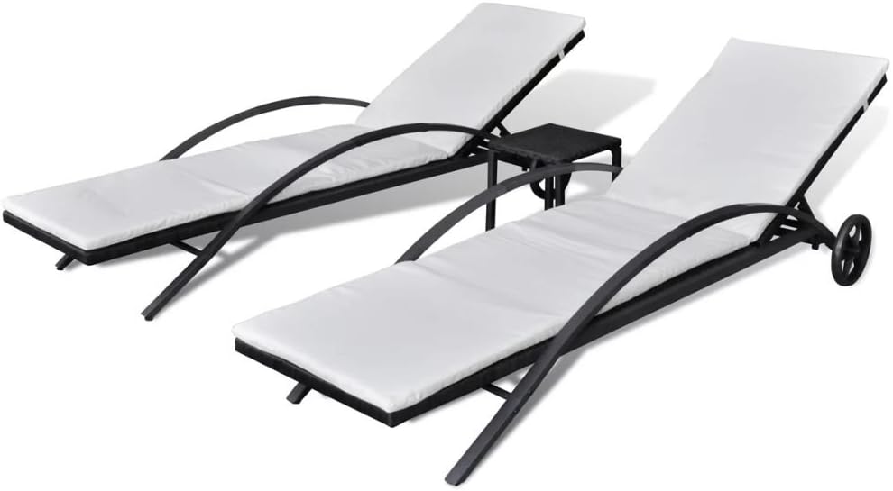 Gecheer Sun lounger with polyrattan black side table, sun loungers with cushions, outdoor sun lounger, polyrattan sun lounger - QUORE