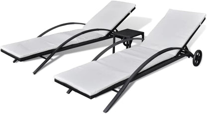 Gecheer Sun lounger with polyrattan black side table, sun loungers with cushions, outdoor sun lounger, polyrattan sun lounger - QUORE