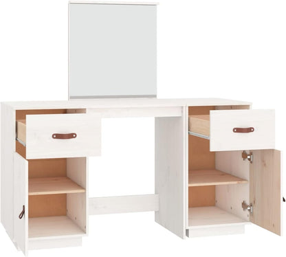 Tidyard Dressing table with mirror, dressing table, chest of drawers, dressing table, vanity table, makeup mirror, bedroom, solid pine, white - QUORE