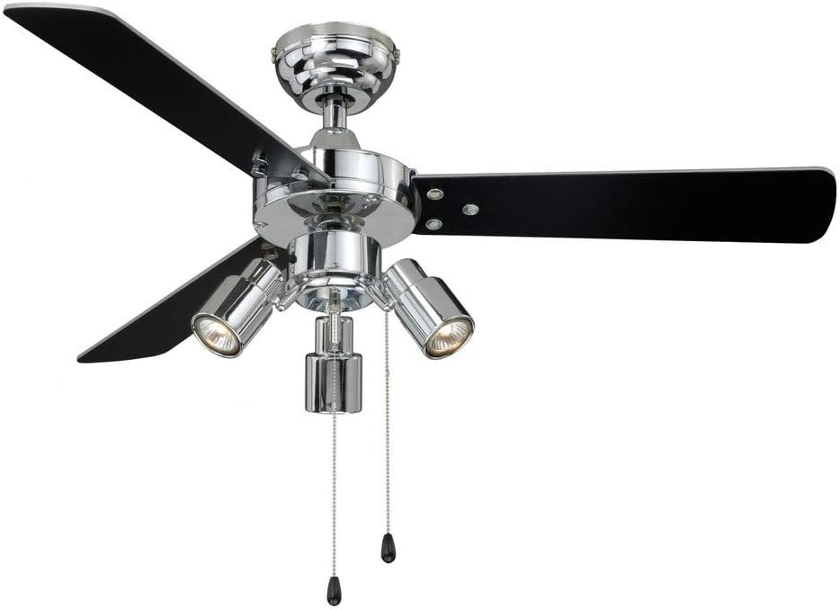aireRyder - Cyrus plafondventilator met verlichting, stille ventilator met trekschakelaar in glanzend chroomdesign, draaivleugels in zwart/zilver, diameter 107 cm, (kleur: chroom en zwart/zilver)