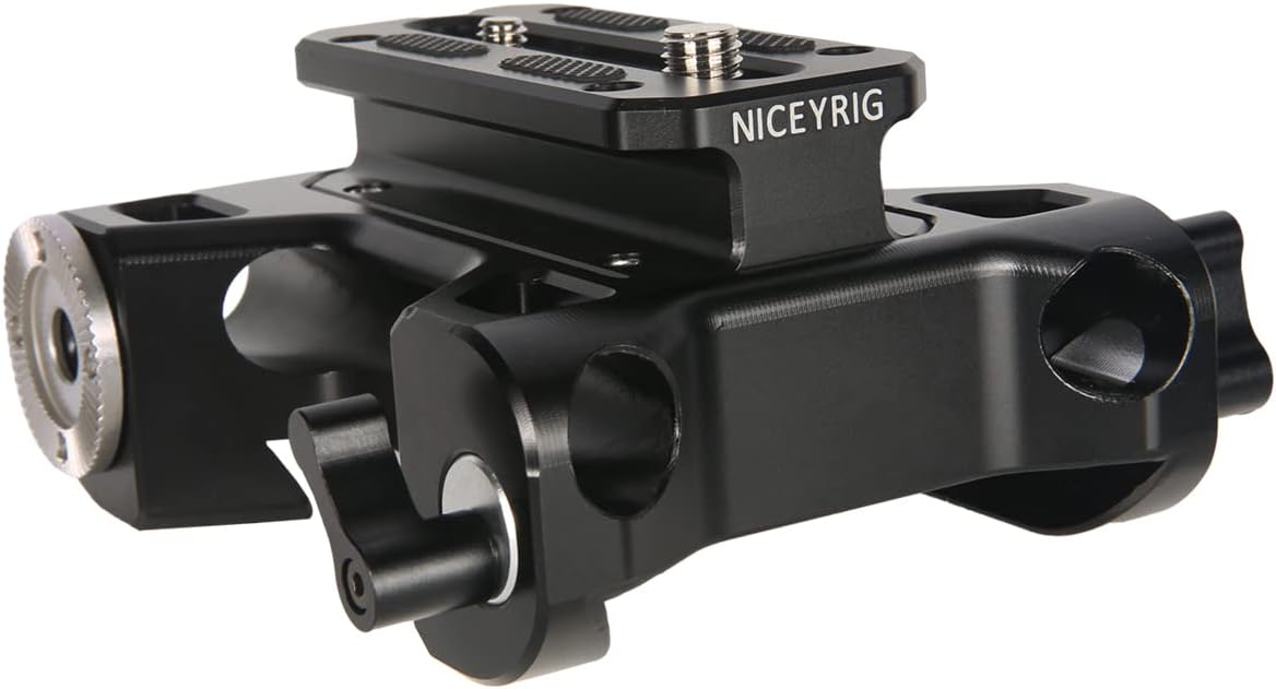 Multifunctionele camera-basisplaat met 15 mm stangrailklem, NICEYRIG universele camera-grondplaat met 2 Arri standaardversnellingen en 15 mm railbevestiging voor DSLR-installatiesysteem-513