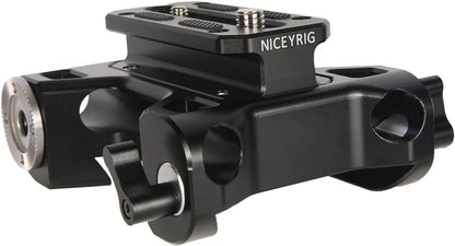 Multifunctionele camera-basisplaat met 15 mm stangrailklem, NICEYRIG universele camera-grondplaat met 2 Arri standaardversnellingen en 15 mm railbevestiging voor DSLR-installatiesysteem-513