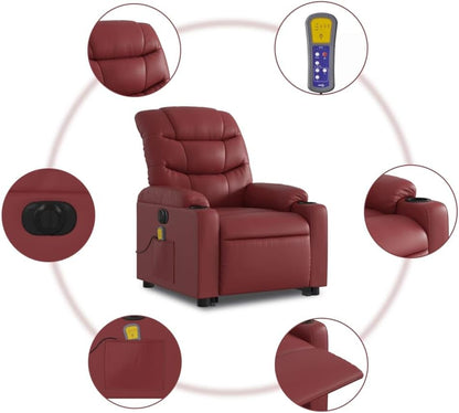 Elektrische Relaxfauteuil – Sta-op Stoel – Massagefauteuil – TV Stoel – Kantelbare Fauteuil – 6-Punts Vibratiemassage – Wijnrood Kunstleer