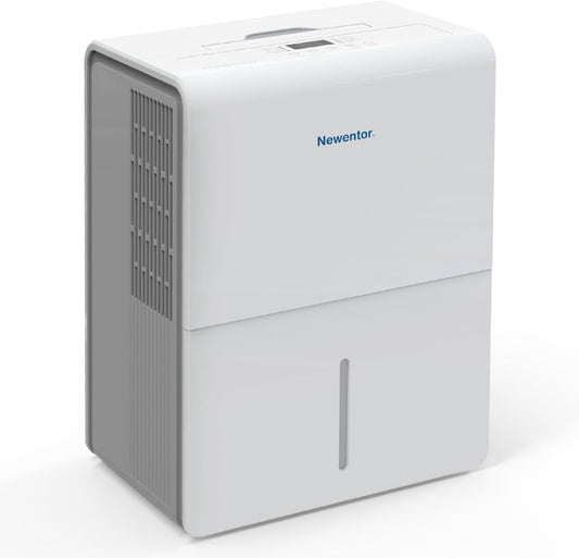 Newentor Luchtontvochtiger 25 l/24 uur, voor ruimtes van 215 m³/80 m², 3-voudige geluidsreductie, energiebesparende chip, eenvoudige bediening, met 1 m afvoerslang en afneembaar filter, timer