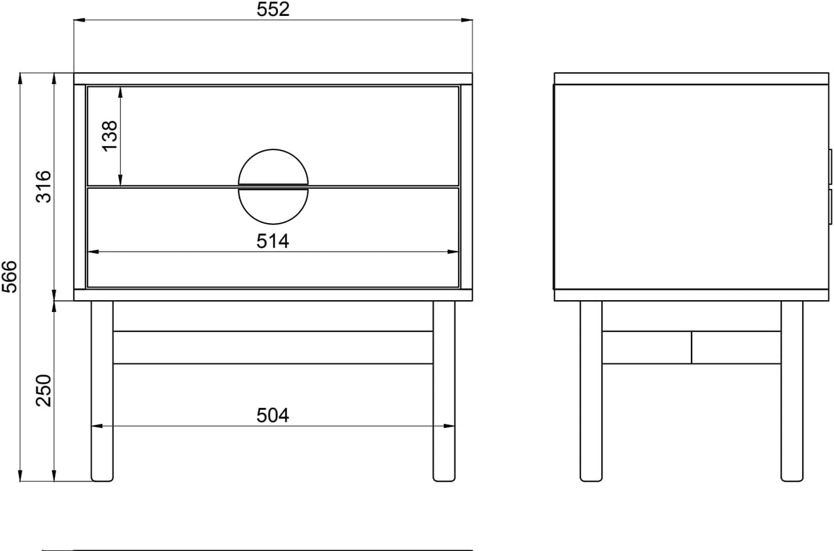 Selsey Nachtkastje Bijzetkast Bijzettafel Nachtkastje 55 cm met 2 laden zwart stalen frame Stoon