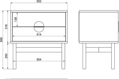 Selsey Nachtkastje Bijzetkast Bijzettafel Nachtkastje 55 cm met 2 laden zwart stalen frame Stoon