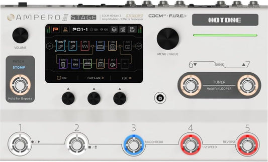 HOTONE Multi-Effecten Pedaal Processor Touchscreen Gitaar Bass Amp Modellering IR Kasten Simulatie Dual Effect Kettingen met FX Loop MIDI I/O Stereo OTG USB Audio Interface Ampero II Stage