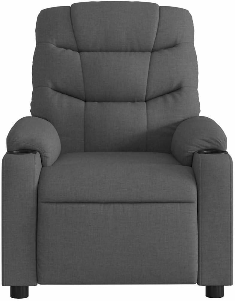 Elektrische Relaxstoel – Fauteuil – Massagestoel – Ligstoel – Wellnessstoel – 6-Punts Trillingsmassage – Stabiel Hout-Metaal Frame – Donkergrijze Stof – Groot Zitvlak – USB Bediening