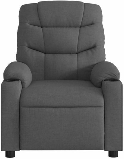 Elektrische Relaxstoel – Fauteuil – Massagestoel – Ligstoel – Wellnessstoel – 6-Punts Trillingsmassage – Stabiel Hout-Metaal Frame – Donkergrijze Stof – Groot Zitvlak – USB Bediening