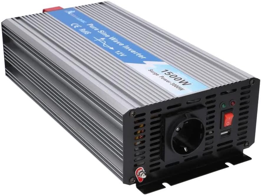 EXTRALINK OPIM - 1500 W Spanningsomvormer 12 V 230 V Zuivere Sinus Stroomomvormer Voor Auto, Camper en Voertuigen