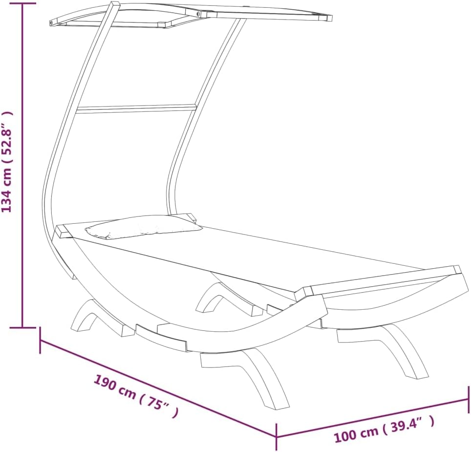 Zonnebad, ligbed met luifel, 100 x 190 x 134 cm, massief gebogen hout, crèmekleurig, ligstoel, voor buiten, strandligstoel, ontspanning, voor tuin, terras, balkon, camping - QUORE