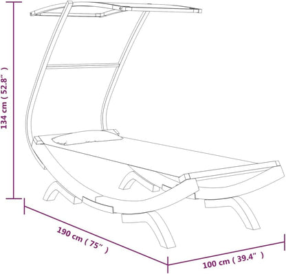 Zonnebad, ligbed met luifel, 100 x 190 x 134 cm, massief gebogen hout, crèmekleurig, ligstoel, voor buiten, strandligstoel, ontspanning, voor tuin, terras, balkon, camping - QUORE