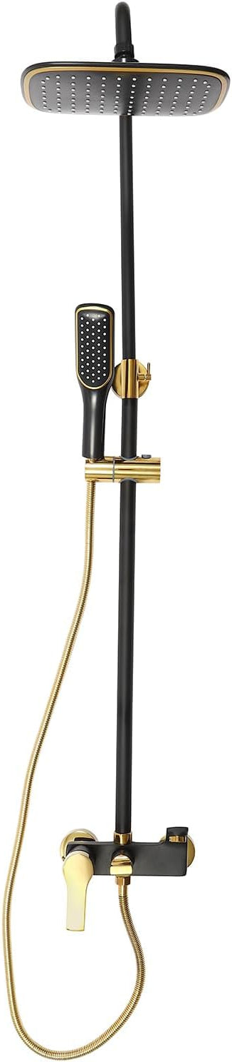 OUKANING Shower Faucet with Rain Shower, Brass Stainless Steel and ABS, Shower System Shower Set, 3 Water Outlet Modes, Indoor Housewarming Gift (Black, Gold) - QUORE