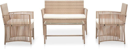 vidaXL Lounge Set with Cushions 4-Piece Garden Set Furniture Set Garden Outdoor Set Garden Furniture Garden Furniture Set Lounge Furniture Lounge Set Poly Rattan Beige - QUORE